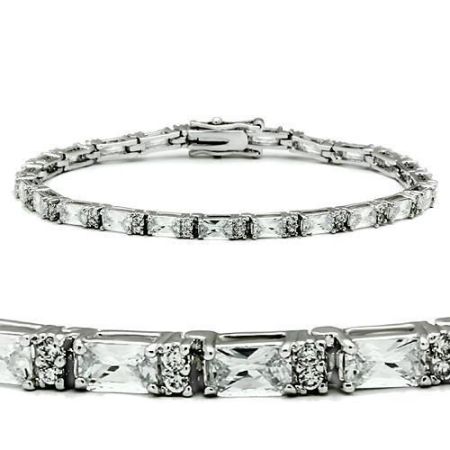 JCE401 Rhodium Brass Bracelet with AAA Grade CZ in Clear