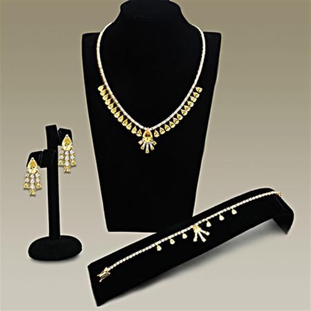 JCE2429 Gold Brass Jewelry Sets with AAA Grade CZ in Topaz
