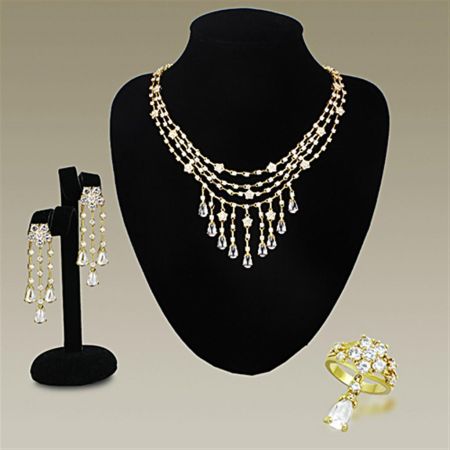 JCE3077 Gold Brass Jewelry Sets with AAA Grade CZ in Clear