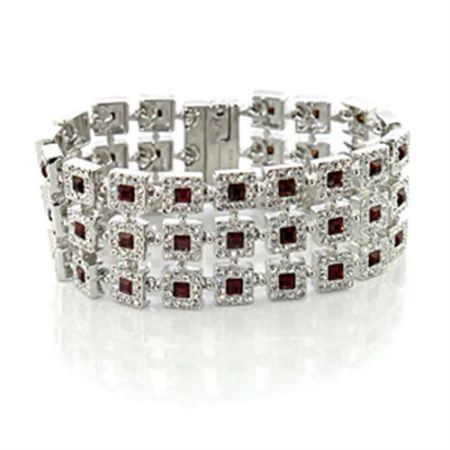 JCE444 Rhodium Brass Bracelet with Top Grade Crystal in Siam