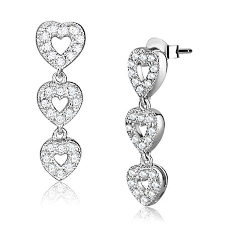 JCES722 Rhodium 925 Sterling Silver Earrings with AAA Grade CZ in Clear