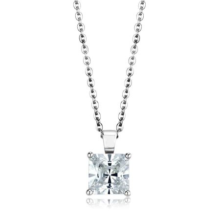 JCES895 Rhodium 925 Sterling Silver Chain Pendant with AAA Grade CZ in Clear