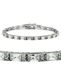 JCE401 Rhodium Brass Bracelet with AAA Grade CZ in Clear