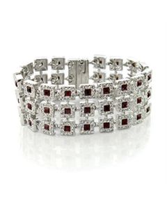 JCE444 Rhodium Brass Bracelet with Top Grade Crystal in Siam