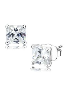 JCE4631 Rhodium Brass Earrings with AAA Grade CZ in Clear
