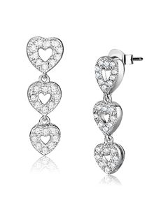JCES722 Rhodium 925 Sterling Silver Earrings with AAA Grade CZ in Clear