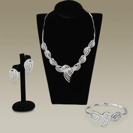 JCE923 Rhodium Brass Jewelry Sets with AAA Grade CZ in Clear