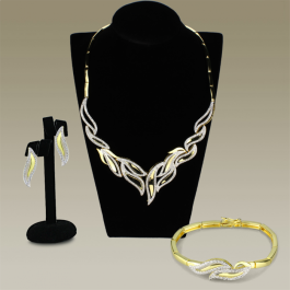 JCE941 Gold+Rhodium Brass Jewelry Sets with AAA Grade CZ in Clear