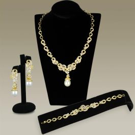 JCE945 Gold Brass Jewelry Sets with AAA Grade CZ in Clear